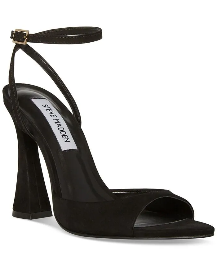 Beki Women's Steve Madden Two Piece Flare Heel Sandals in Black Nubuck