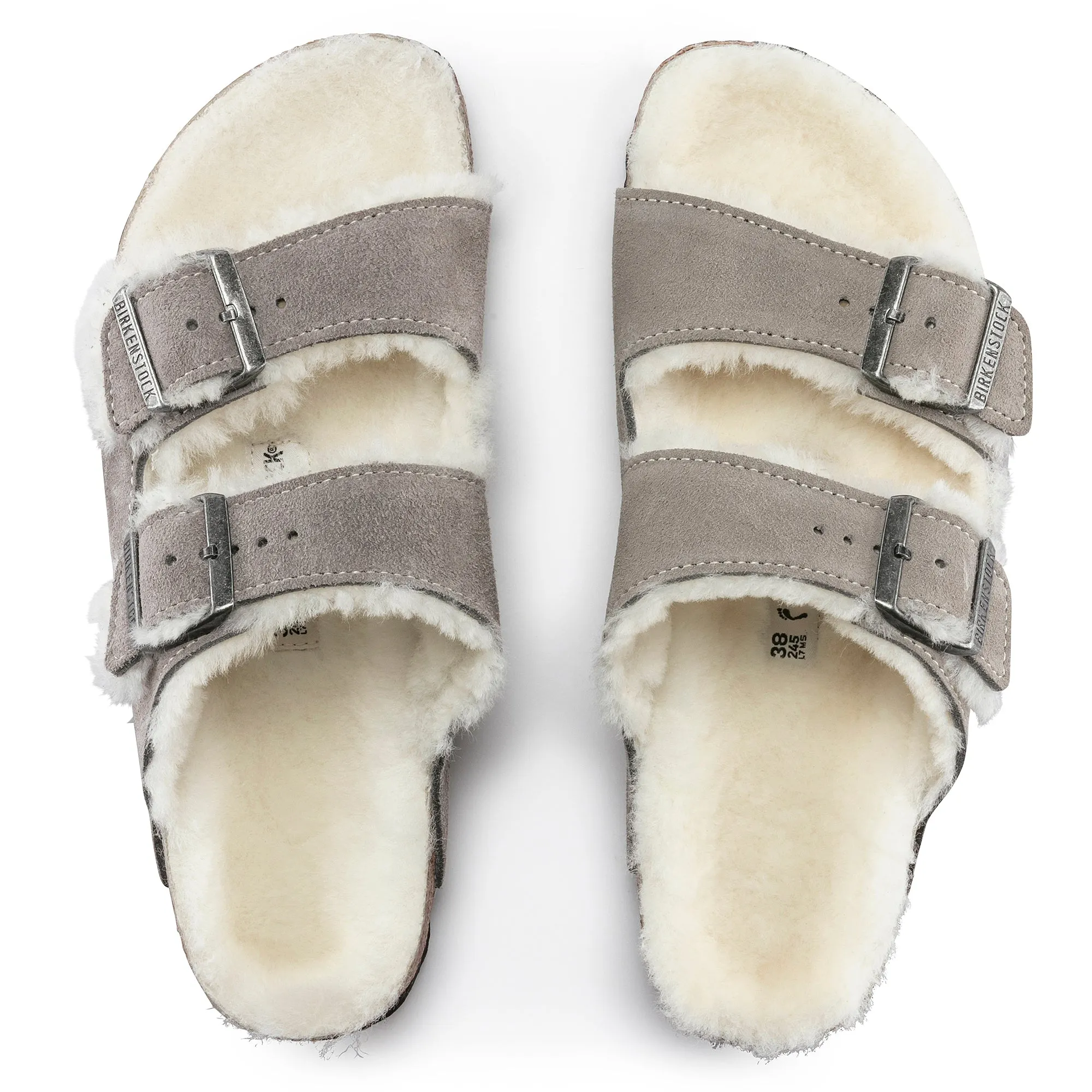 Birkenstock Arizona Shearling Suede Leather Color:  Stone Coin (MEDIUM/NARROW WIDTH)