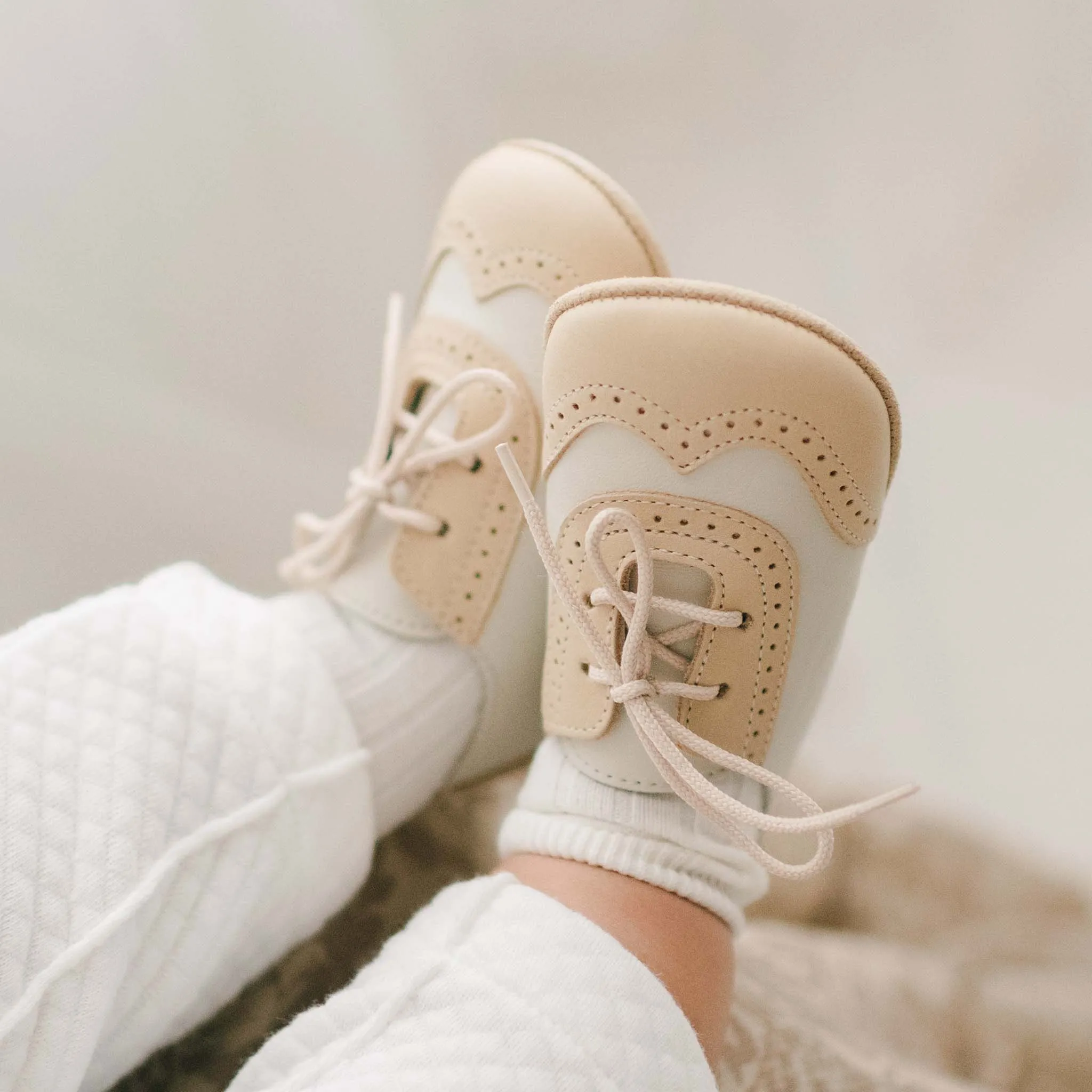 Boys Beige & Ivory Wingtip Shoes