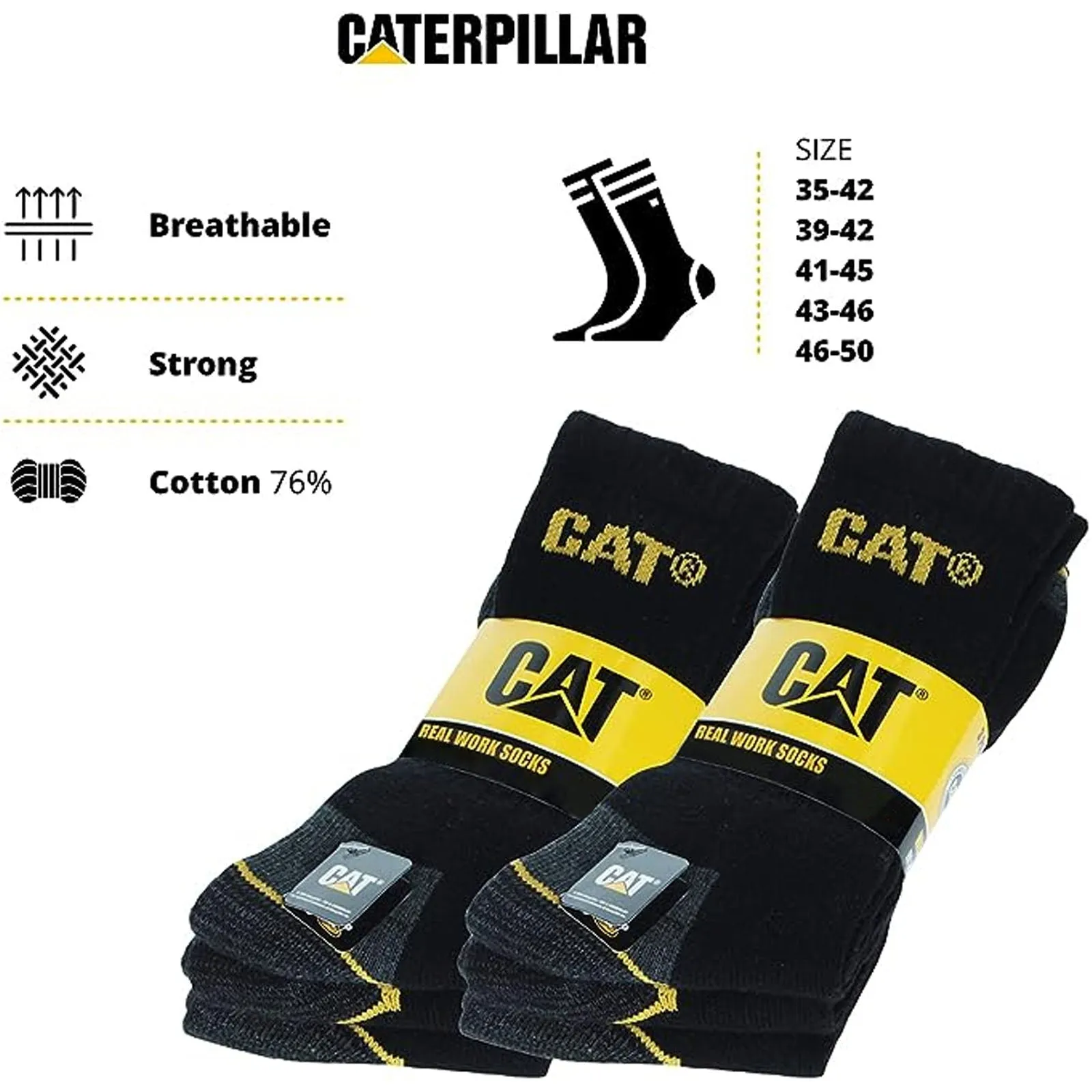 CAT Caterpillar Mens Heavy Duty Socks - Black