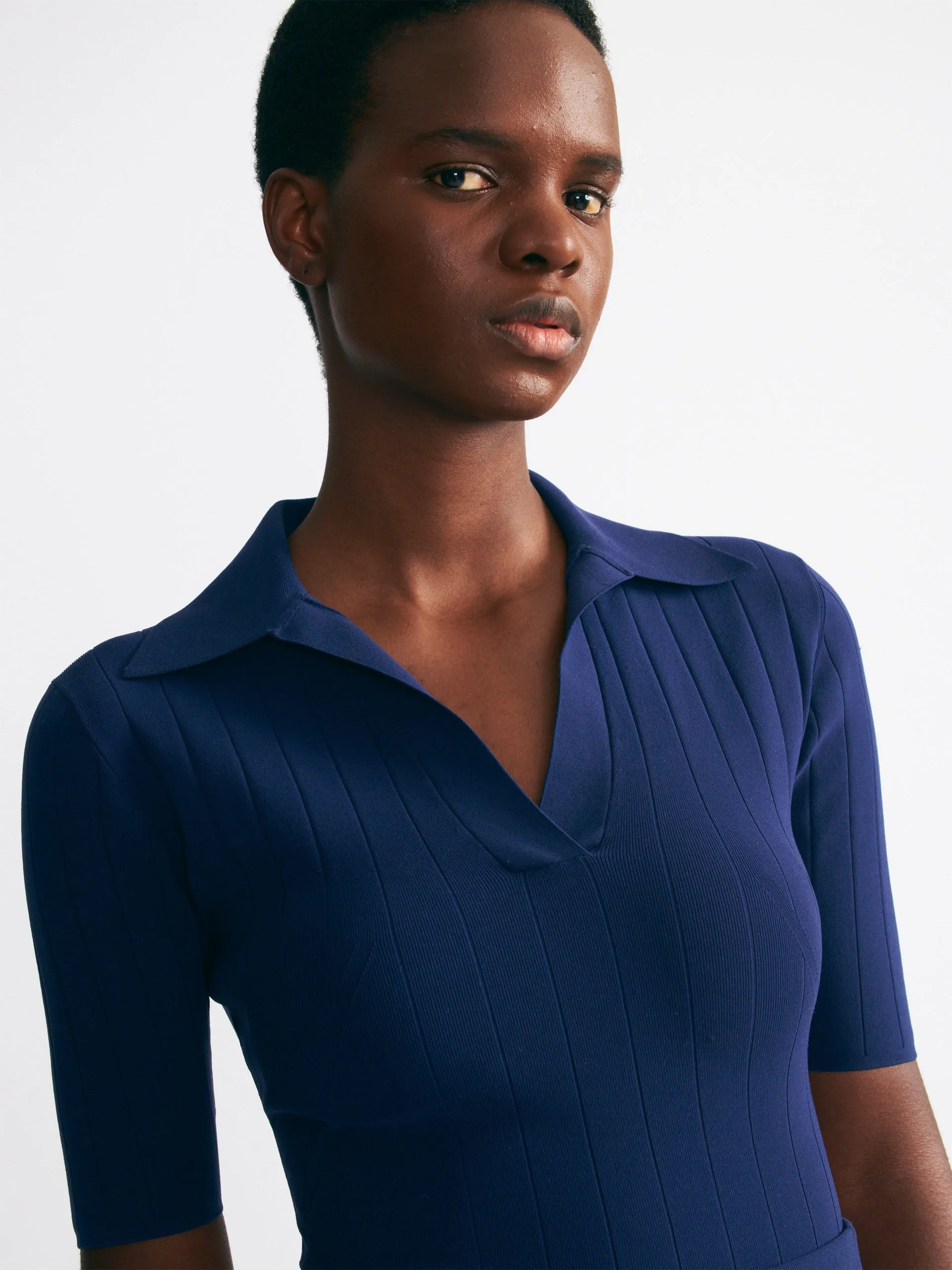 Dune navy knit polo top