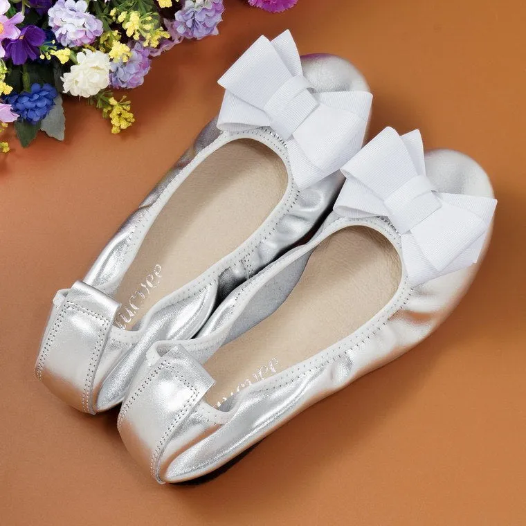 Egg Roll Women's Shoes Large Size Bow Single Shoes Women's Leather Boat Shoes