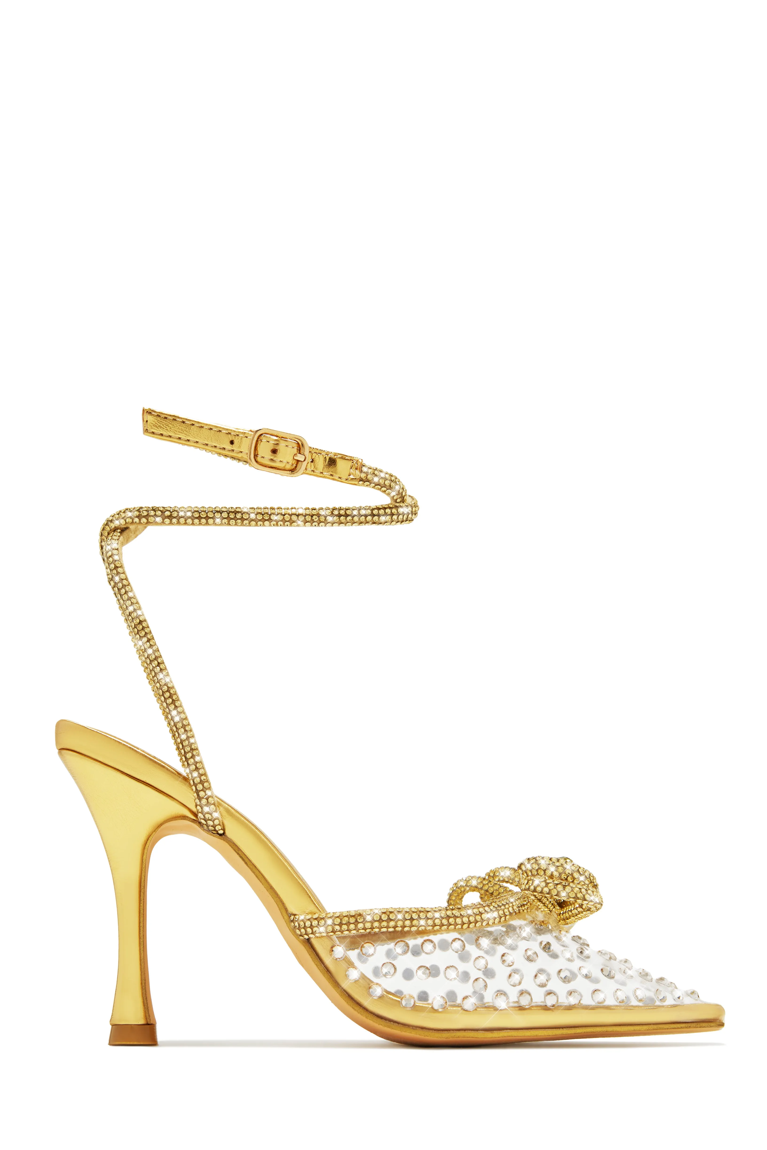 Elina Embellished Ankle Strap Pumps - Gold