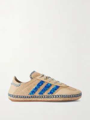 Gazelle nubuck-trimmed beaded canvas sneakers