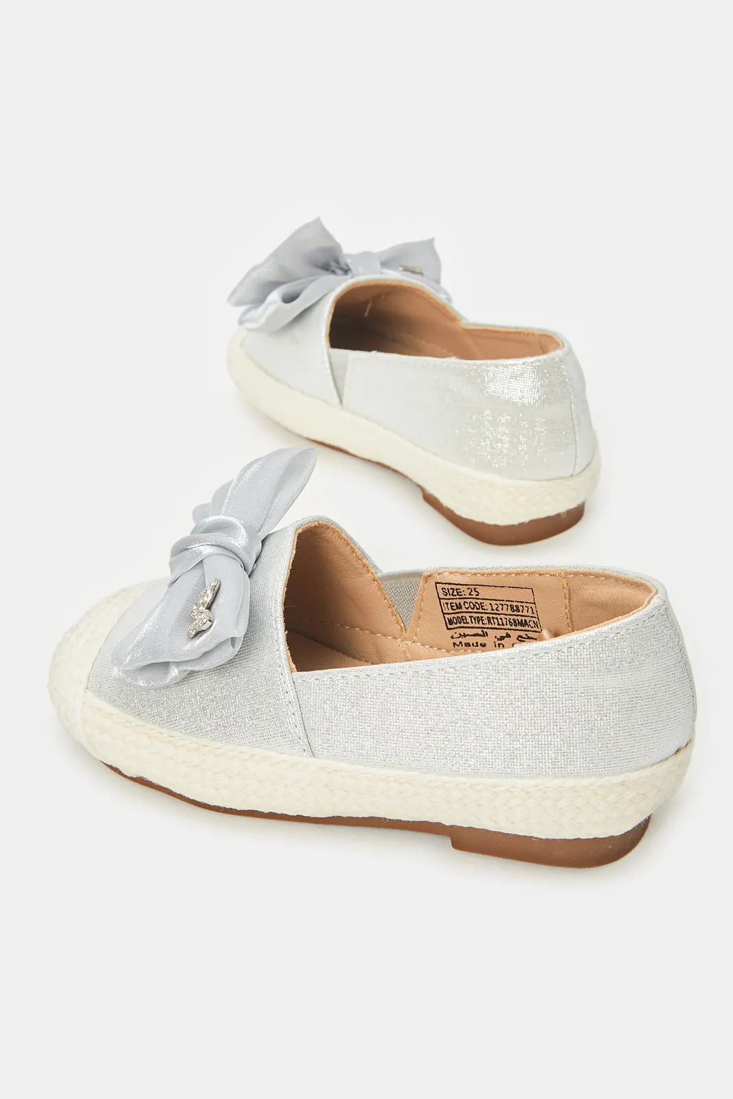 Girls Silver Bow Espadrilles