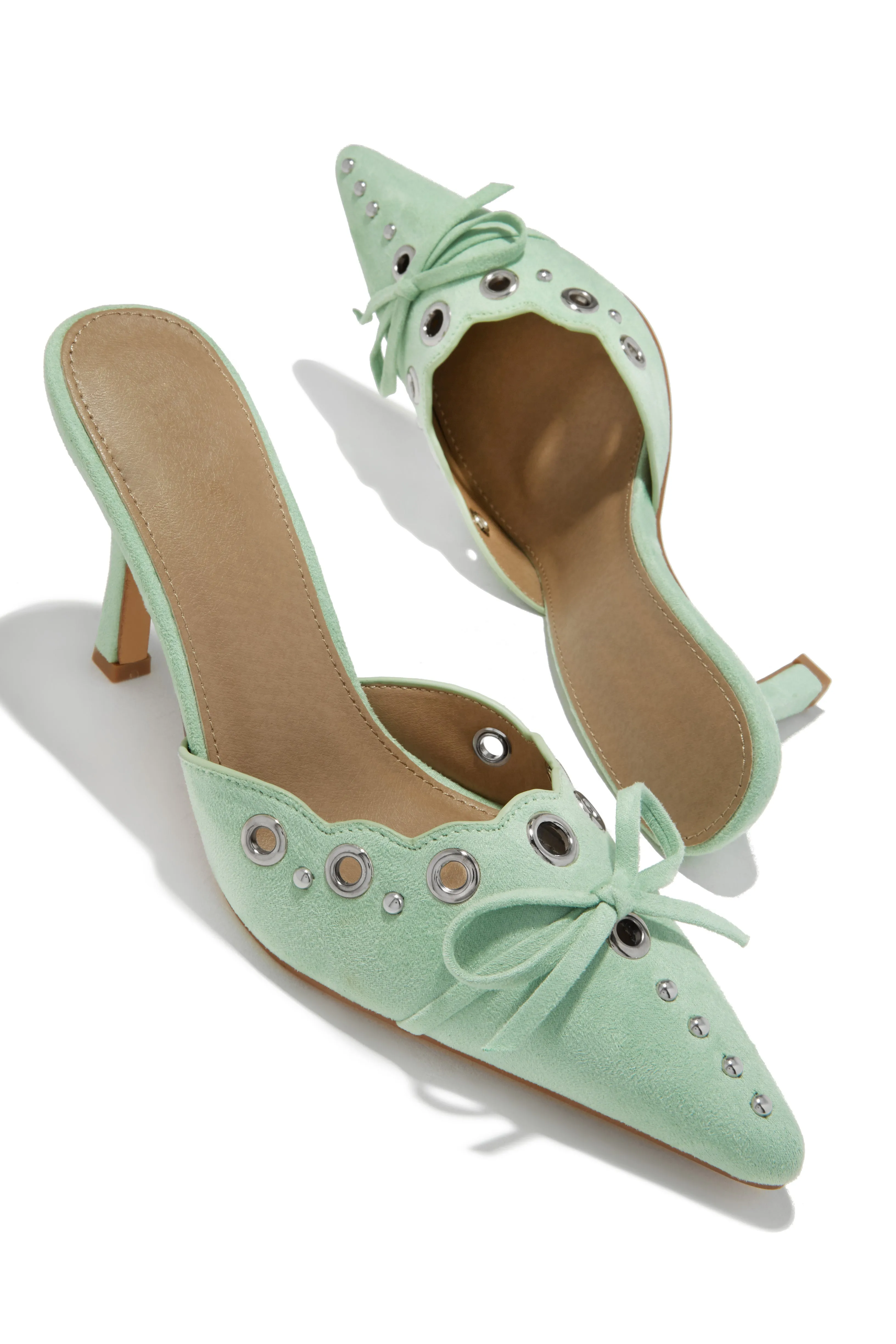 Jasmyn Mid Heel Mule Pumps - Sage