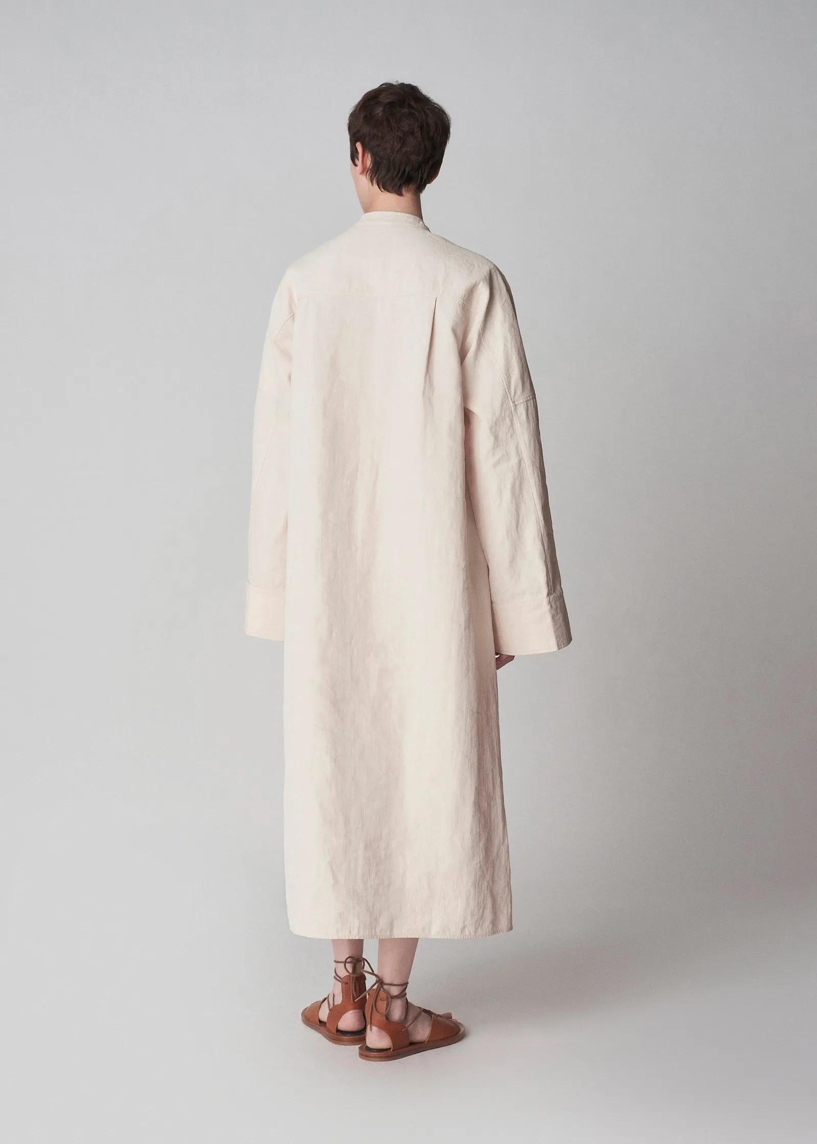 Long Linen Shirt Dress in Whisper Pink