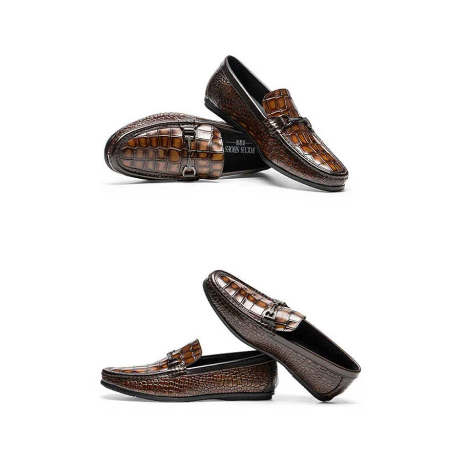 Luxury Alligator Print Leather Penny Loafers