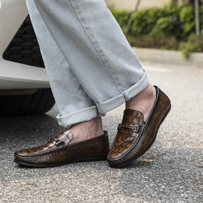 Luxury Alligator Print Leather Penny Loafers