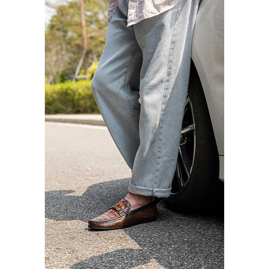 Luxury Alligator Print Leather Penny Loafers