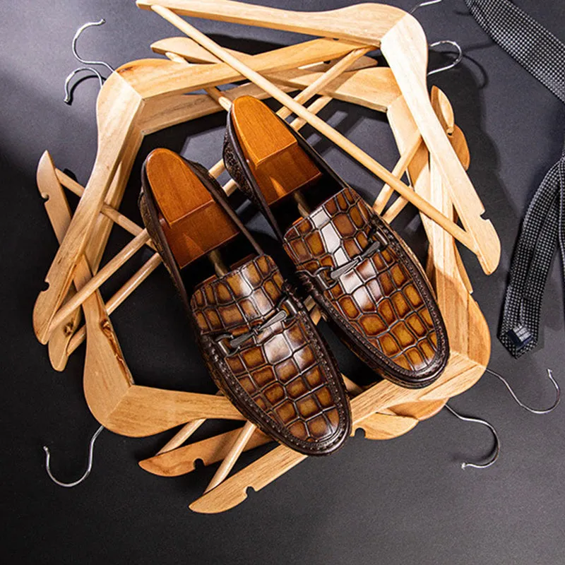 Luxury Alligator Print Leather Penny Loafers