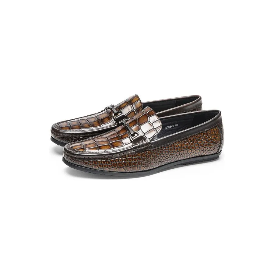 Luxury Alligator Print Leather Penny Loafers