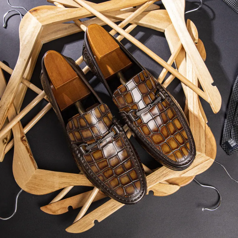 Luxury Alligator Print Leather Penny Loafers