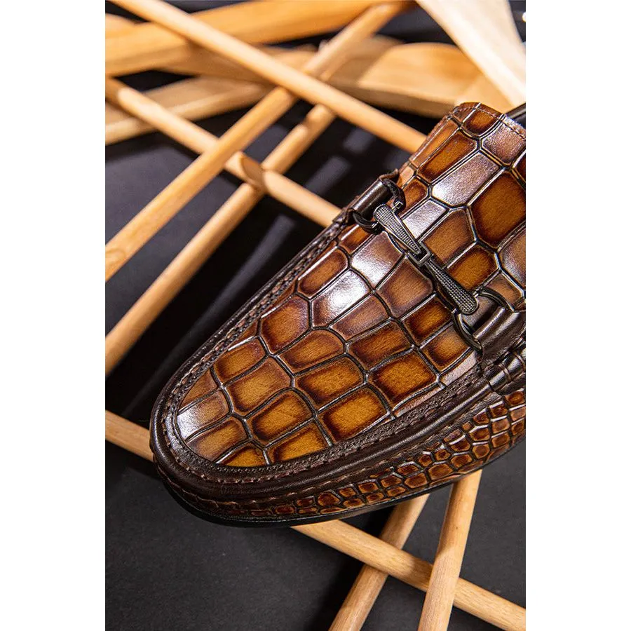 Luxury Alligator Print Leather Penny Loafers