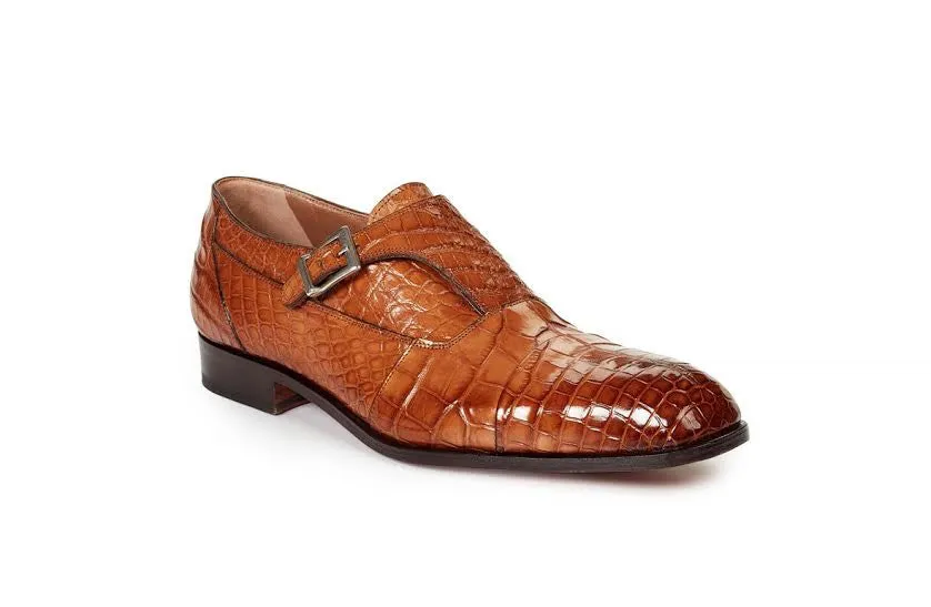 Mauri - 1069 Brunei Cognac Body Alligator Hand Painted Monk Straps