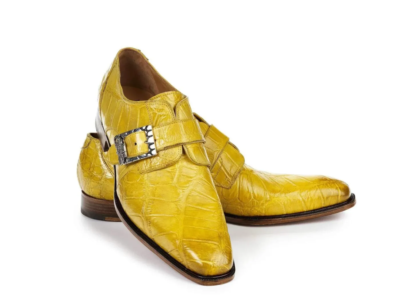 Mauri 4853 "Steam Boat" Yellow Burnished  Alligator Body Monk Strap Dress Shoes