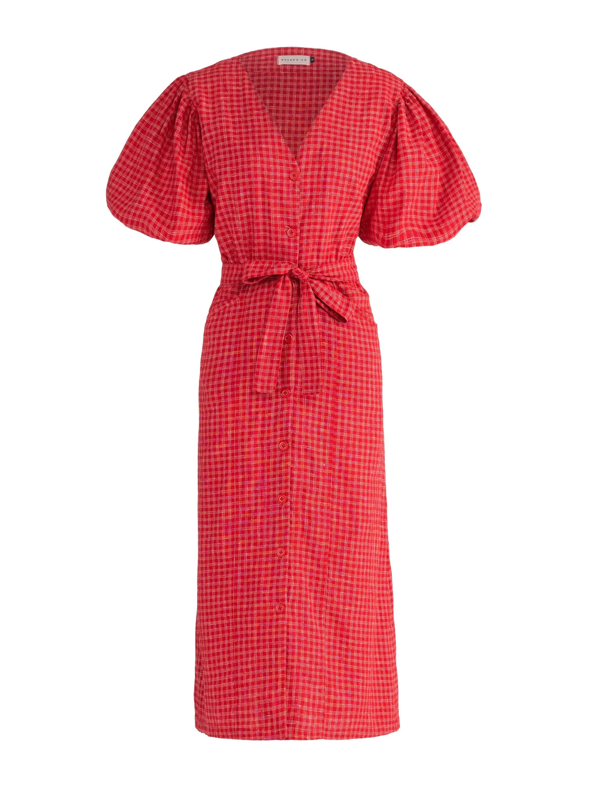 Meghan gingham hemp midi dress in scarlet red