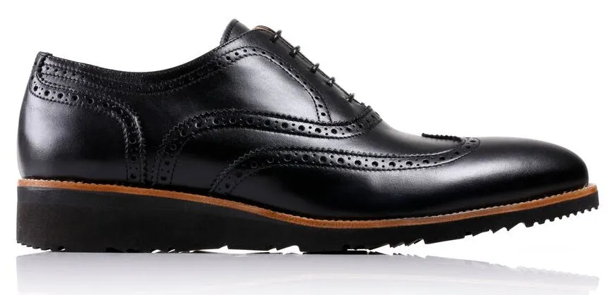 Men's Black & Tan Accented Brogue Wingtip on Black Wedge sole (EX-35)