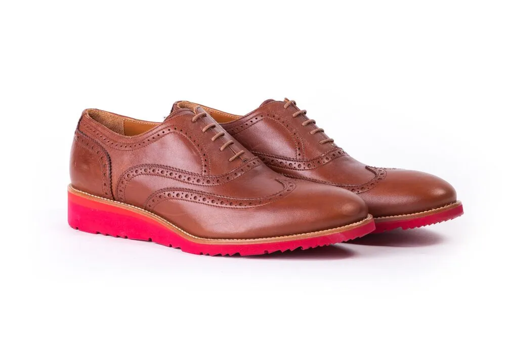 Men's Tan & Red Brogue Wingtip (EX -104)