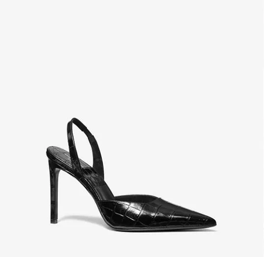 Michael Kors Presley Crocodile Embossed Leather Pumps, Black