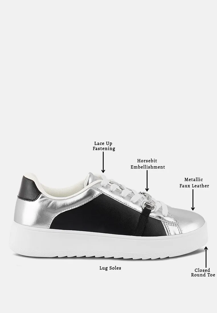 Nemo Contrasting Metallic Faux Leather Sneakers