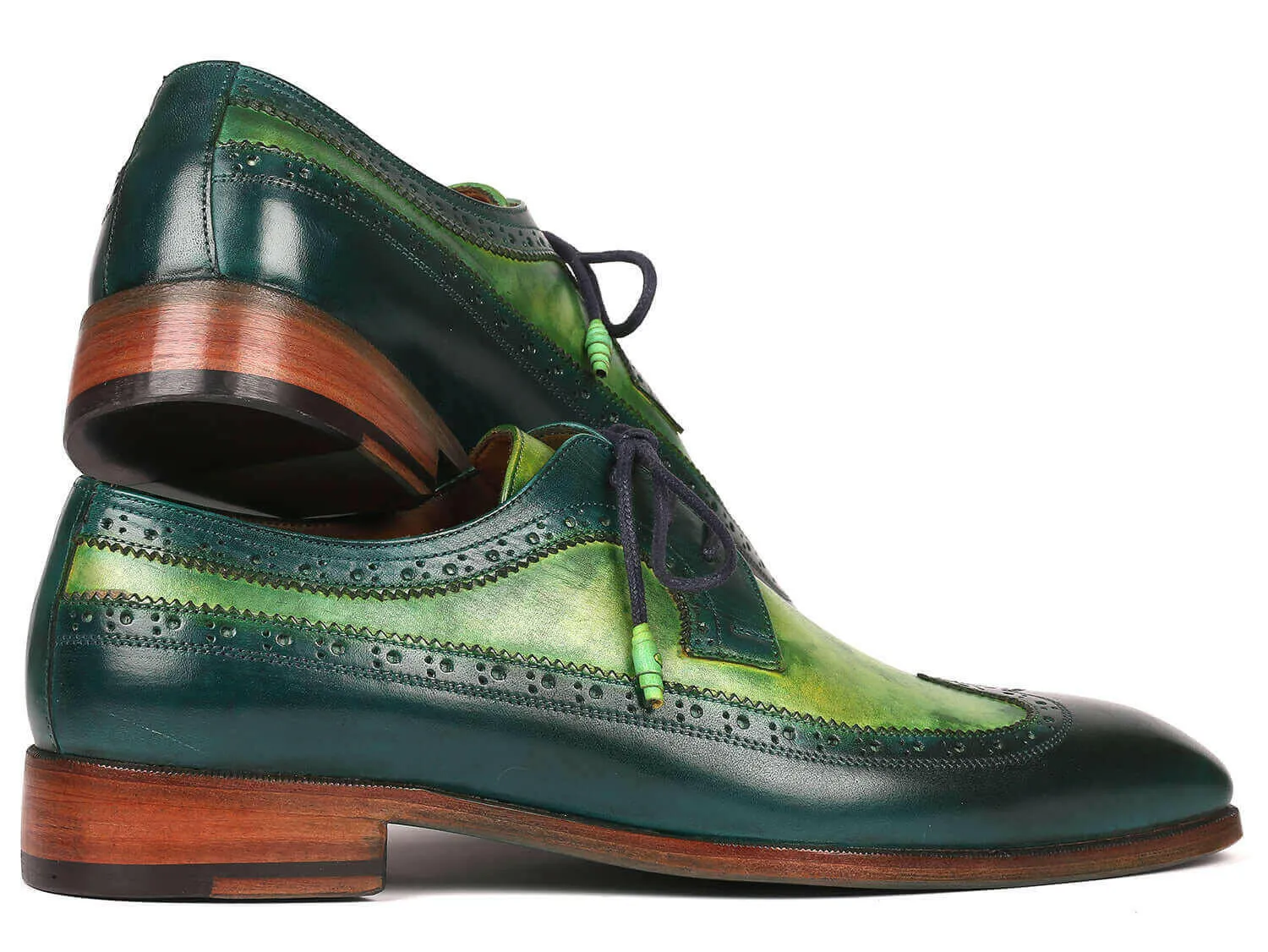 Paul Parkman Men's Green Dual Tone Wingtip Derby Shoes (ID#6931GRN)