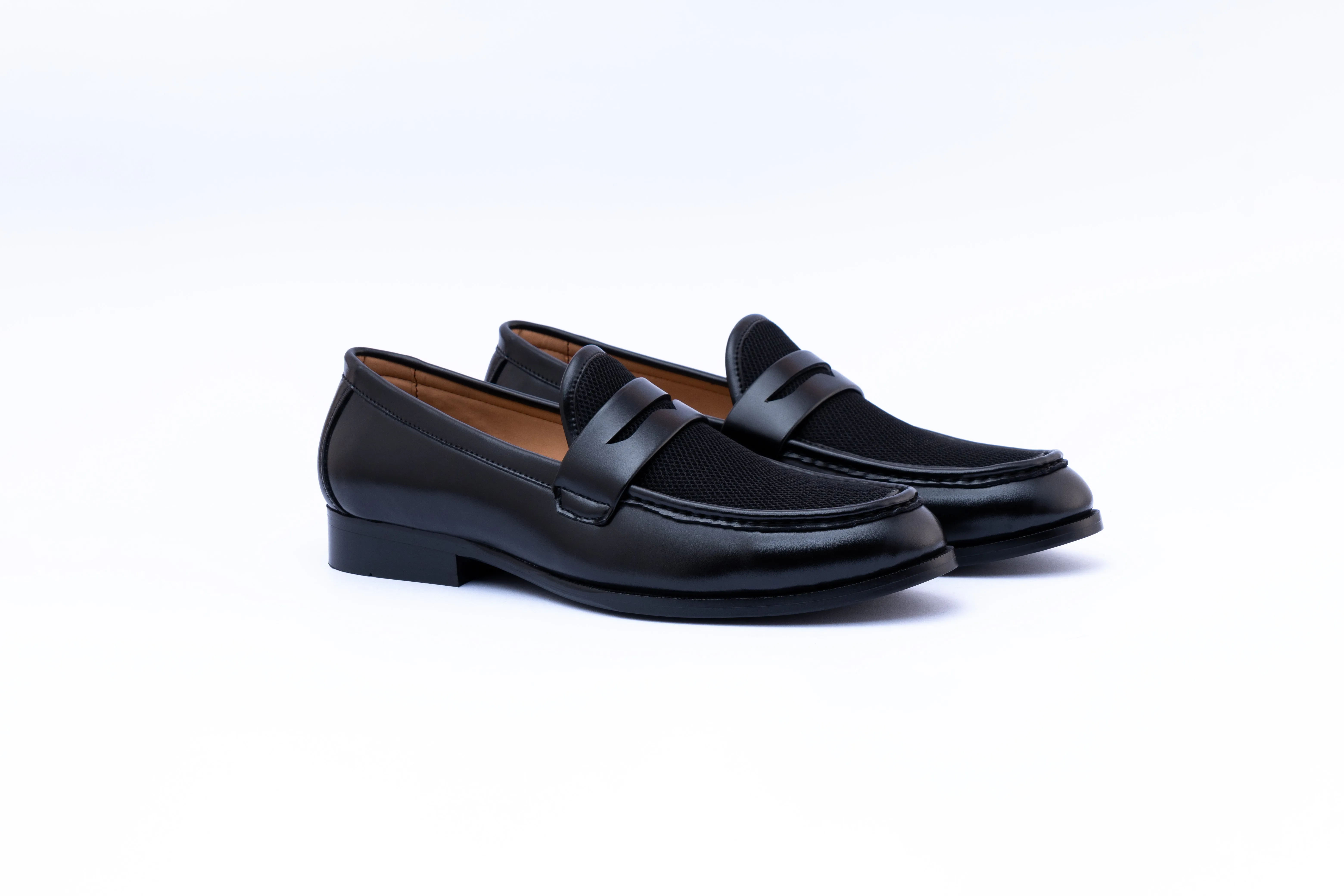 PENNY LOAFERS WITH MESH DETAIL-BLACK