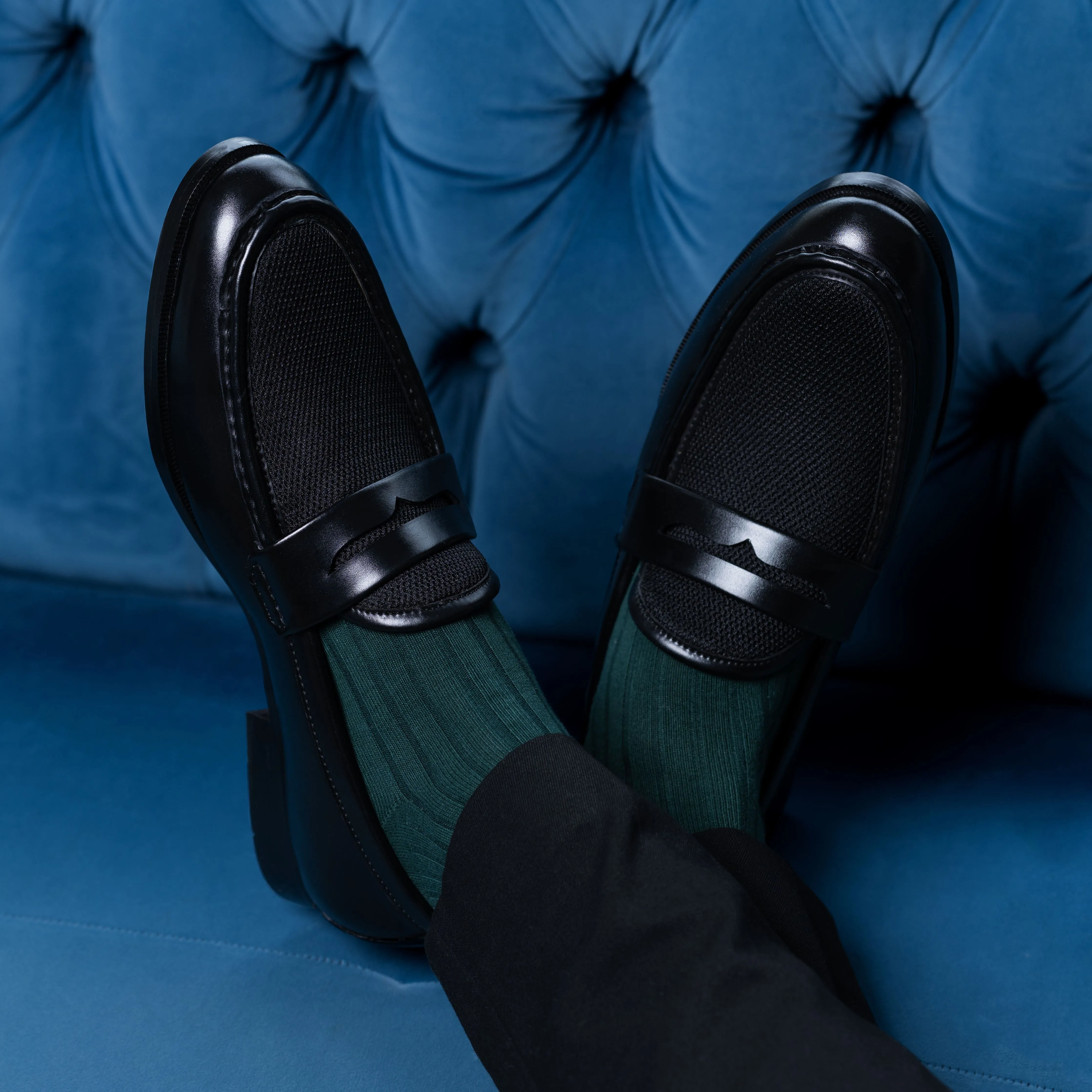 PENNY LOAFERS WITH MESH DETAIL-BLACK