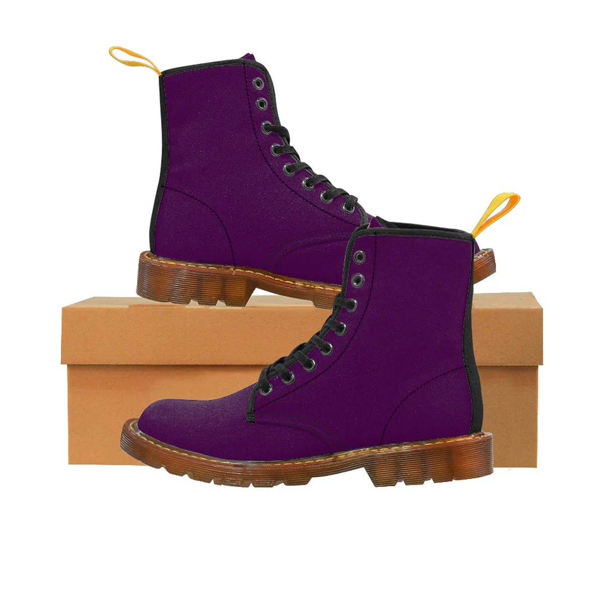 Royal Purple Women's Boots, Classic Solid Color Winter Lace-up Toe Cap Hiking Boots For Women