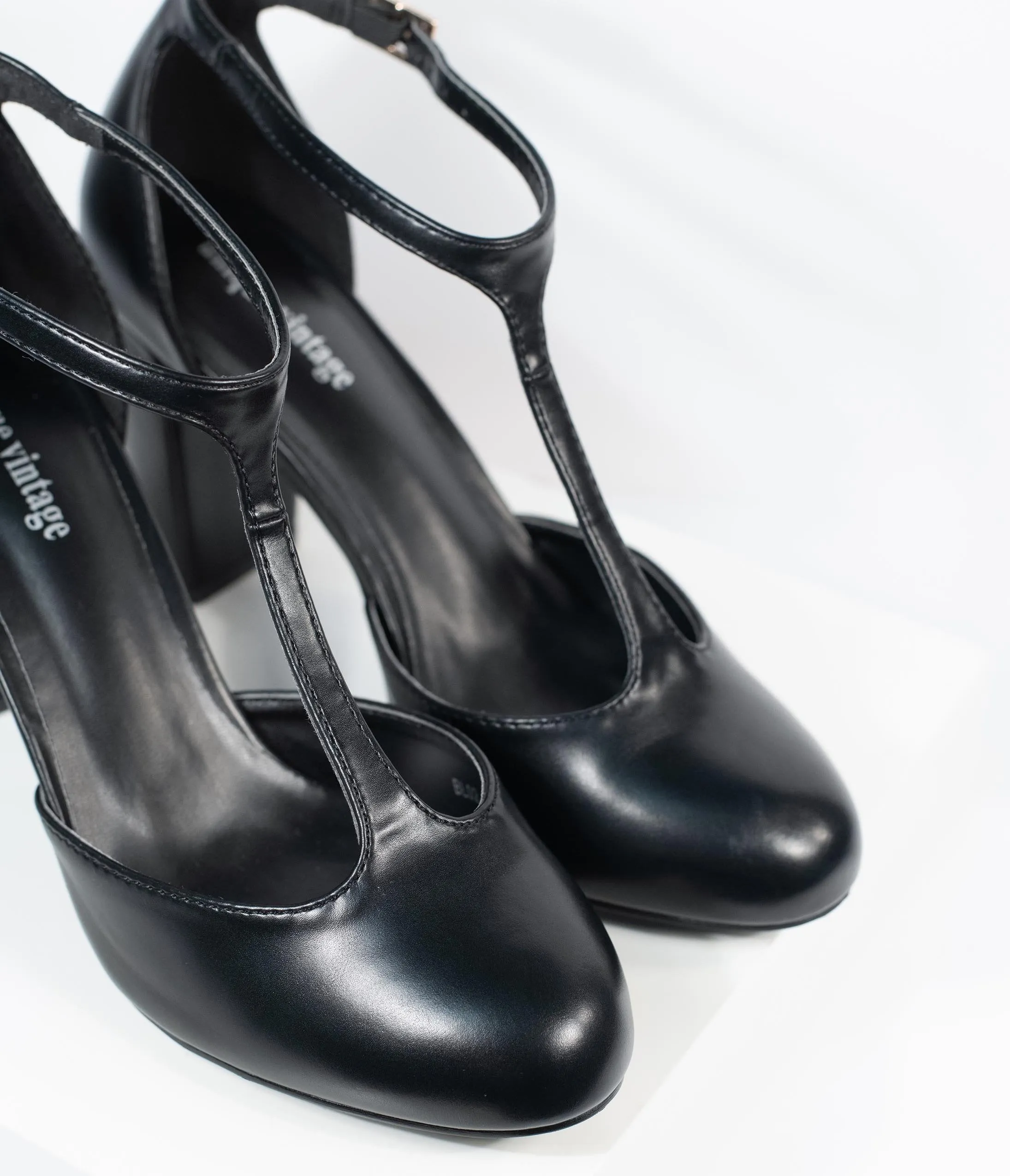 Unique Vintage Black Leatherette T-Strap Astaire Pumps