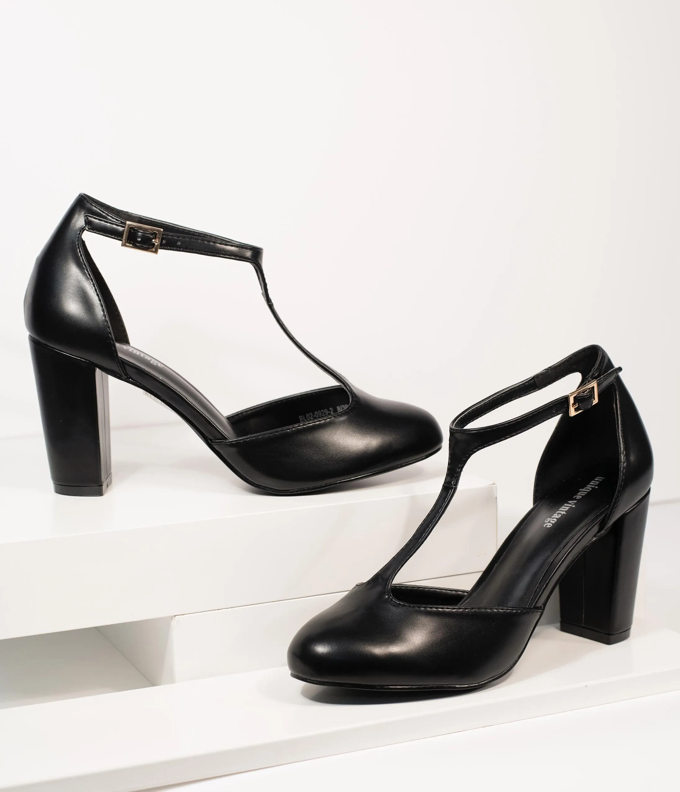 Unique Vintage Black Leatherette T-Strap Astaire Pumps