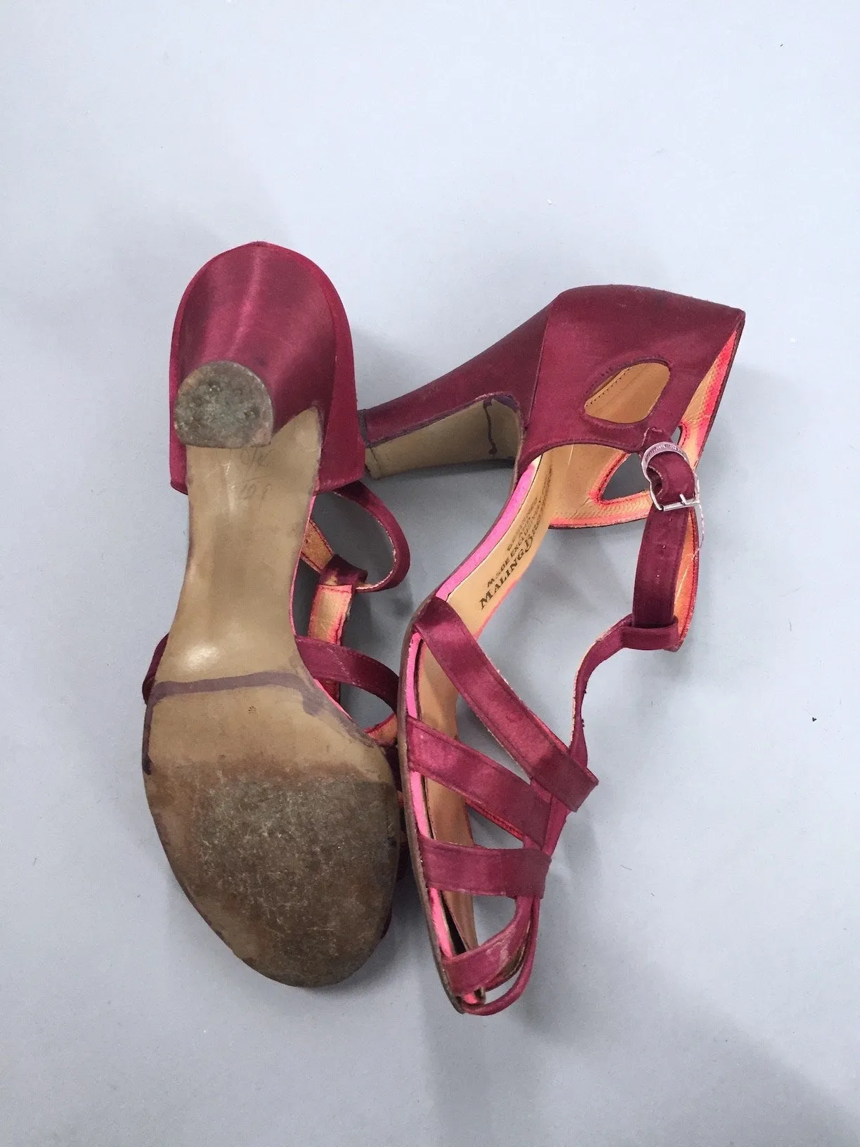 Vintage 1930s Shoes / Maling Brother's T-Strap Satin Dancing Heels