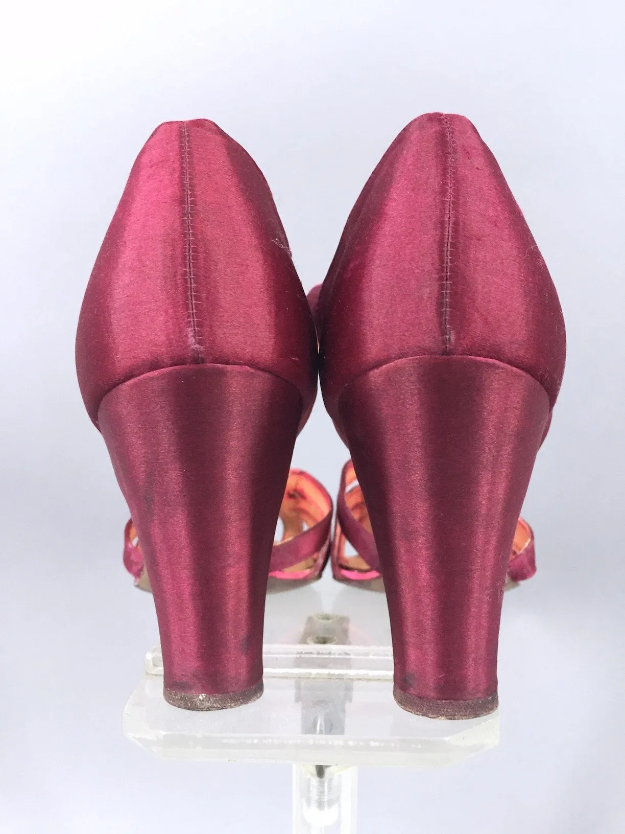 Vintage 1930s Shoes / Maling Brother's T-Strap Satin Dancing Heels