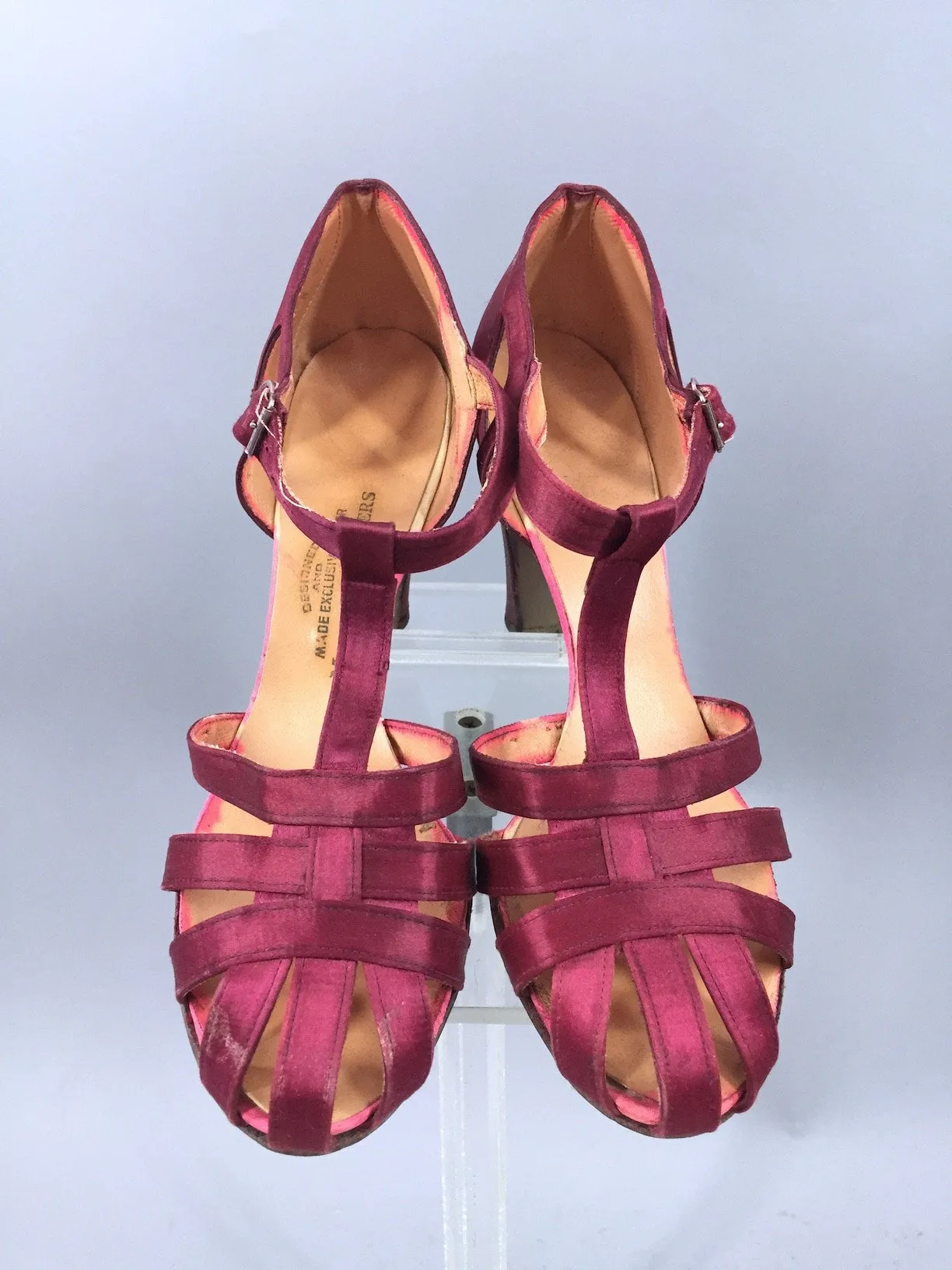 Vintage 1930s Shoes / Maling Brother's T-Strap Satin Dancing Heels